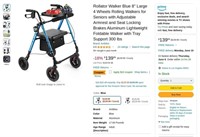 B3346  Blue 8" 4-Wheel Rollator Walker, Adjustable