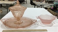 3 Pink depression glass dishes