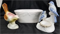 Ceramic birds and bird bath