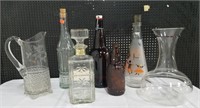 Lot of glass bottles and pitchers