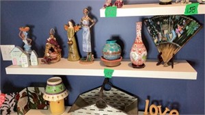 Japanese Hand Fan, Ornate Vases, African Statues,