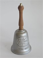 VTG PEWTER BICENTENIAL FREEDOM BELL-10" WIITH WOOD
