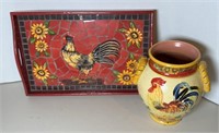 ROOSTER TRAY & VASE