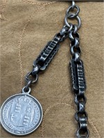 ANTIQUE STERLING SILVER POCKET WATCH COIN CHAIN