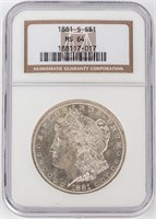 Coin 1881-S Morgan Silver Dollar NGC MS64