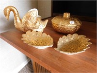 Vintage 22K Gold Leaf Glazed Ceramic Dishes