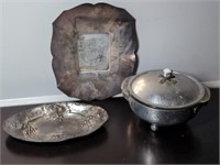 Lot of 3 Silver Toned Service Pieces