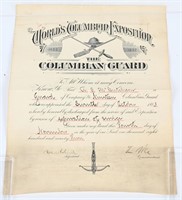 1893 COLUMBIAN GUARD HONORABLE DISCHARGE