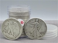 (20) 1942 Walking liberty silver half dollars.