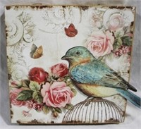 Wall decor with bird, 12 x 14