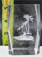 Crystal etched with boater Mermaid feeding birds