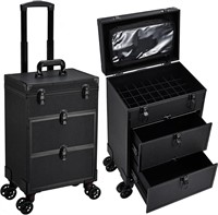 Rolling Makeup Train Case with 2 XL Drawers