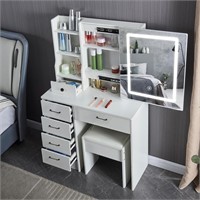 Vanity Desk with Lights  Mirror  & 5 Drawers