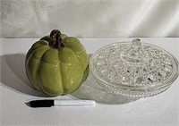 Pumpkin dish and glass covered dish