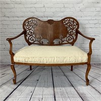 Very Ornate Antique Settee with Clean Ticking