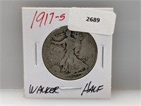 1917-S 90% Silver Walker Half $1 Dollar