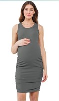 (Size: S - grey) LaClef Womens Ruched Bodycon