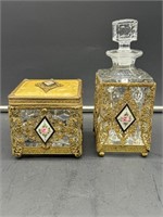 A.F. 3" square puff box w/cologne & filigree