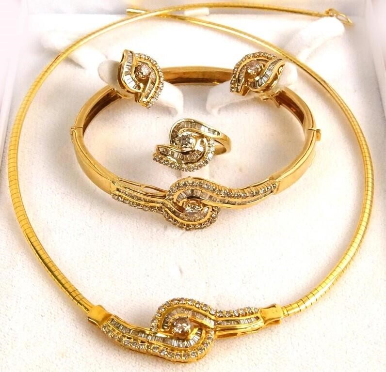 Ladies Italian 14kt Gold & Diamond five piece set