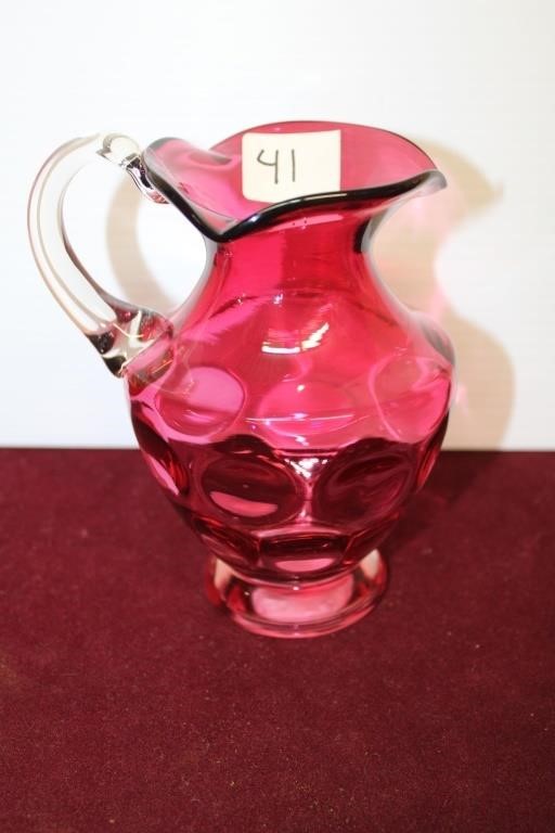 Cranberry Glass Vase / Applied Handle