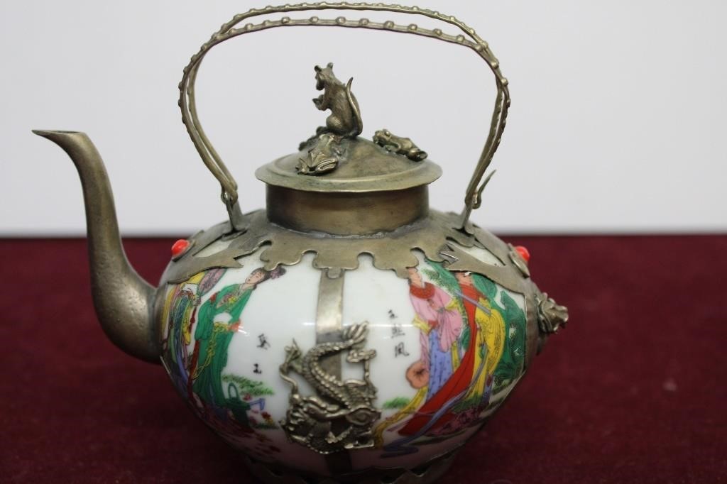 Early porcelain & Brass Japanese Tea Pot