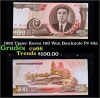 1992 Upper Korea 100 Won Banknote P# 43a Grades Ge