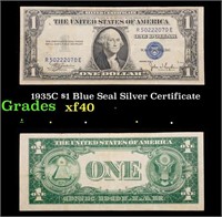 1935C $1 Blue Seal Silver Certificate Grades xf