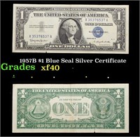 1957B $1 Blue Seal Silver Certificate Grades xf