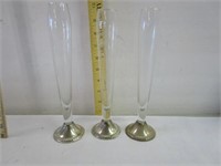 Weighted Etched Sterling Silver Bud Vases