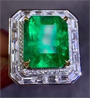10.5ct Colombian Emerald 18K Gold Diamond Ring