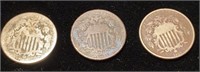 (3) Shield Nickels (2) 1866 & (1) 1887
