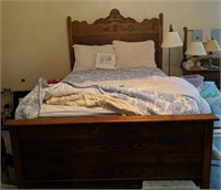 Victorian Walnut Bed, Full Size With Bedding.