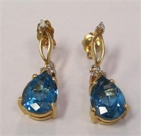 14k Blue Topaz Earrings .08 Diamond