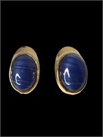 Clip on earrings gold tone and blue