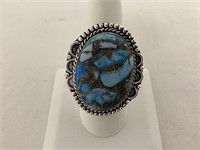 German Silver and Turquoise Size 9 Ring