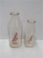 2 Shenandoah's Pride Milk Bottles, Quart & Pint