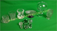 Group Of Glass Toothpick Holders, Lids & Other
