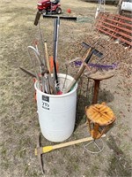 Barrel w/ Lawn & Garden Tools