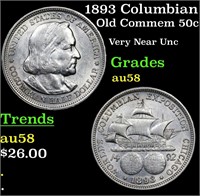 1893 Columbian Old Commem 50c Grades Choice AU/BU