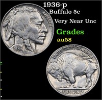 1936-p Buffalo 5c Grades Choice AU/BU Slider