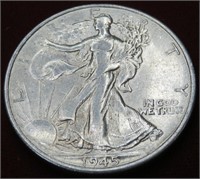 1945 S AU Walking Liberty Half Dollar