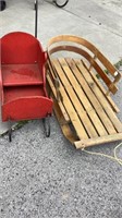 Homemade kiddie push sled and LL Bean toboggan