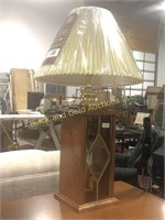 32 Inch Tall Wood and Beveled Glass Table Lamp