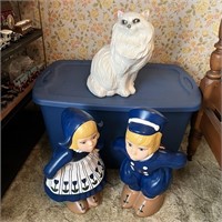Cat, Dutch Boy & Girl Ceramic Statues