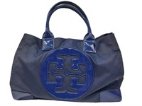 Navy Blue Nylon PVC Leather Large Tote Bag