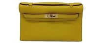 Yellow Leather Strap Buckle Closure Clutch
