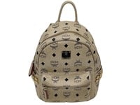 Beige Rough Leather Gold Studs Small Backpack
