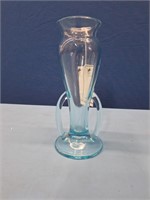Handled Art Glass Blue Vase