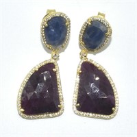 Gold plated Sil Ruby Blue Sapphire Cz(44.1ct) Ear