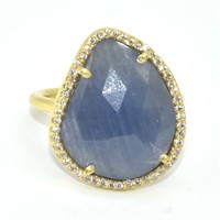 Gold plated Sil Blue Sapphire Cz(8.15ct) Ring
